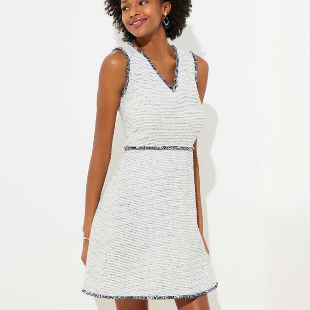 New LOFT Fringe Boucle Sleeveless Dress